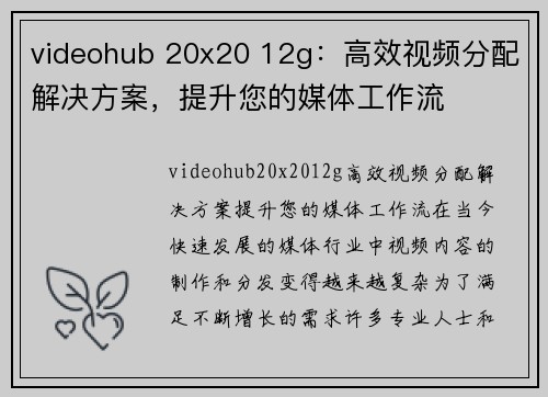 videohub 20x20 12g：高效视频分配解决方案，提升您的媒体工作流